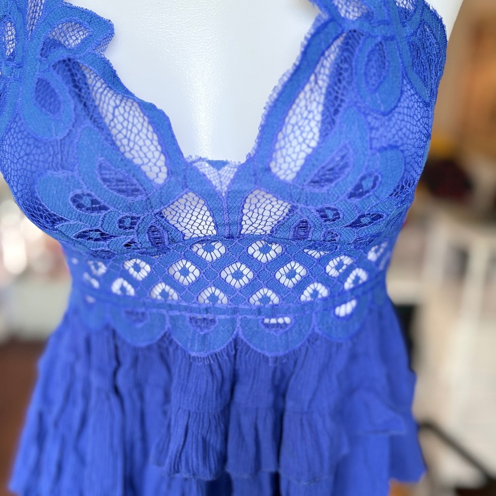 Coquette Royal Blue Lace Ruffle Peplum Bralette Strappy Festival Adella Style M
